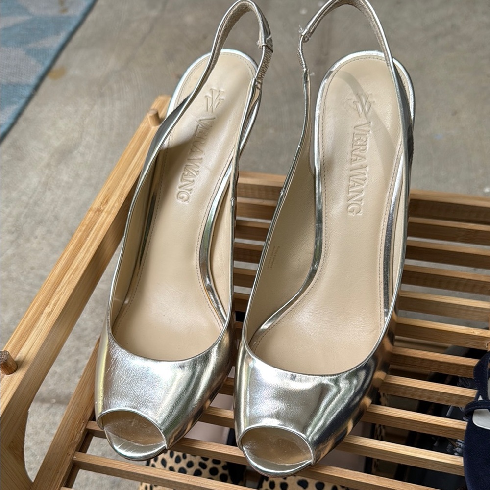 Vera Wang Silver Metallic Slingback Heels